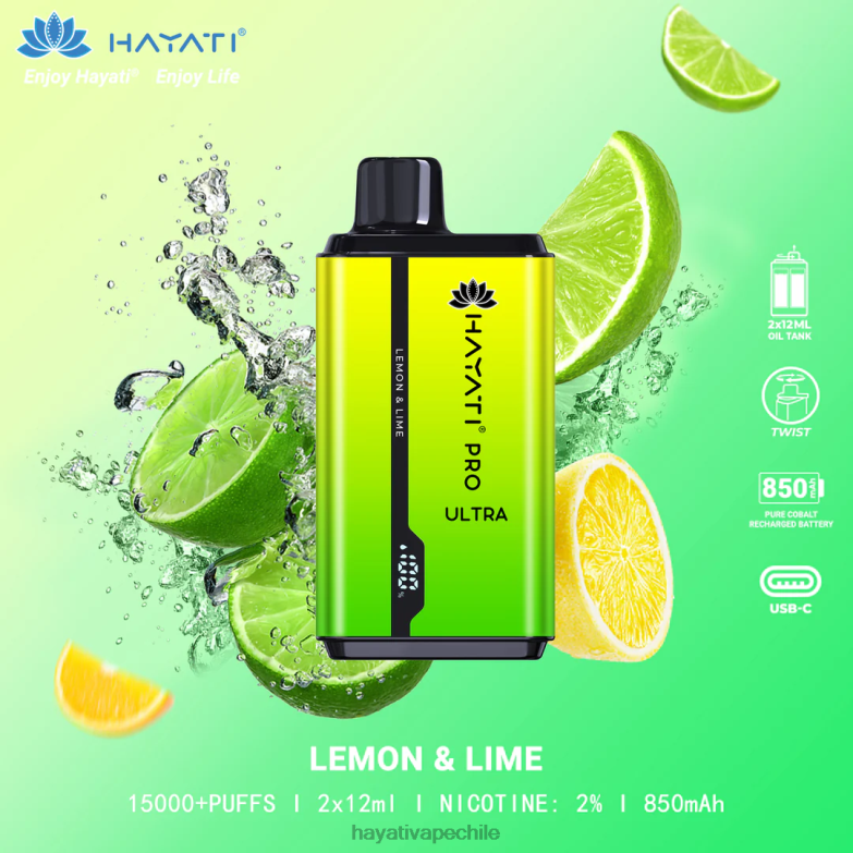 Hayati Pro Ultra desechables 15000 inhalaciones Lima Limon 8404L203 Hayati Vape Chile