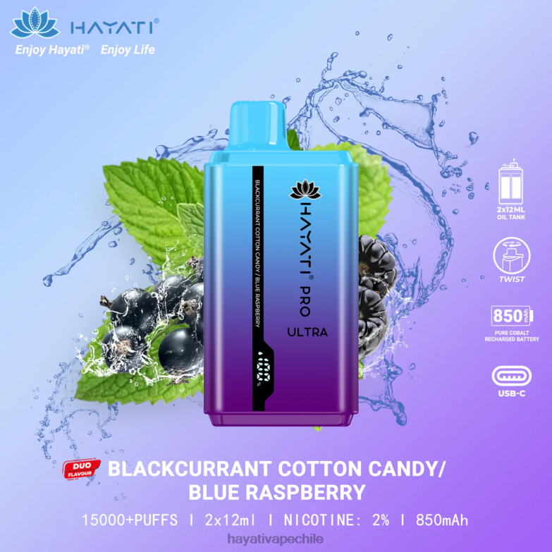 Hayati Pro Ultra desechables 15000 inhalaciones algodón de azúcar grosella negra/frambuesa azul 8404L216 Hayati Vape Near Me