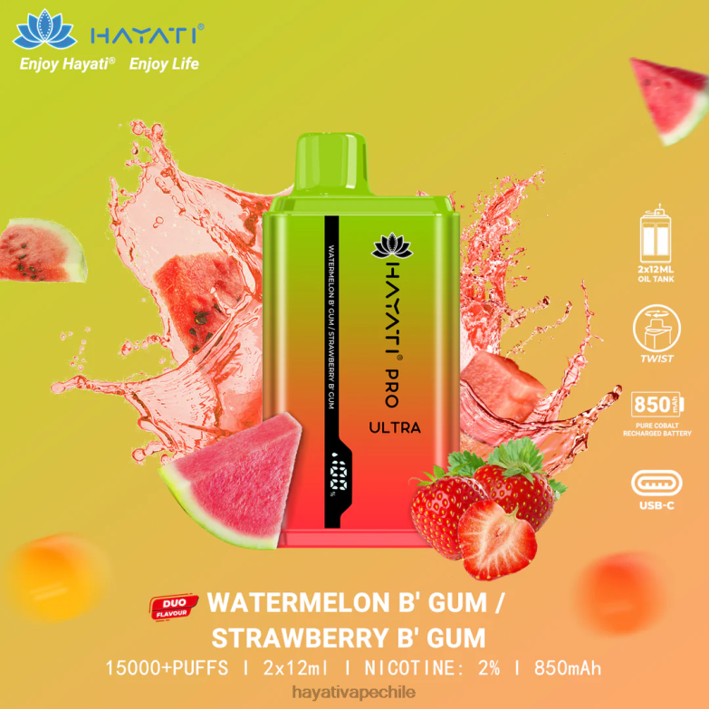Hayati Pro Ultra desechables 15000 inhalaciones chicle de sandía/chicle de fresa 8404L227 Hayati Vape Review