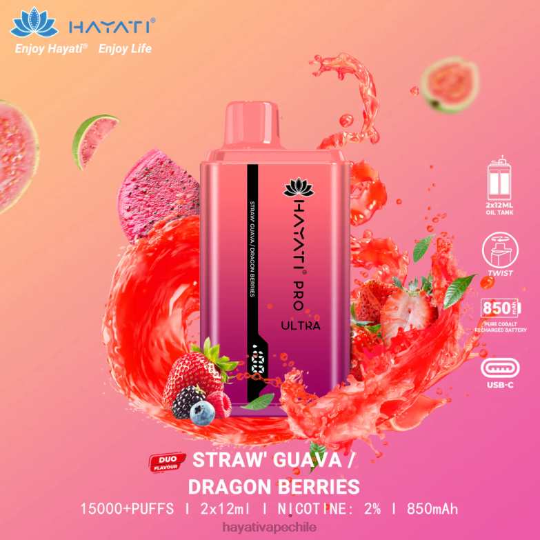 Hayati Pro Ultra desechables 15000 inhalaciones fresa guayaba/bayas de dragón 8404L224 Hayati Vape Flavours