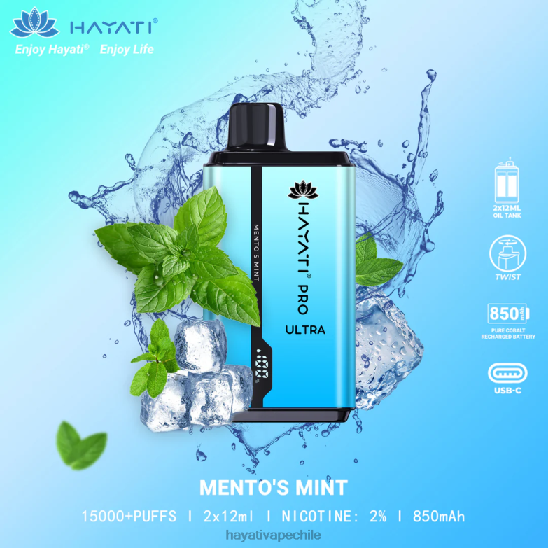 Hayati Pro Ultra desechables 15000 inhalaciones menta de mento 8404L206 Hayati Vape Near Me