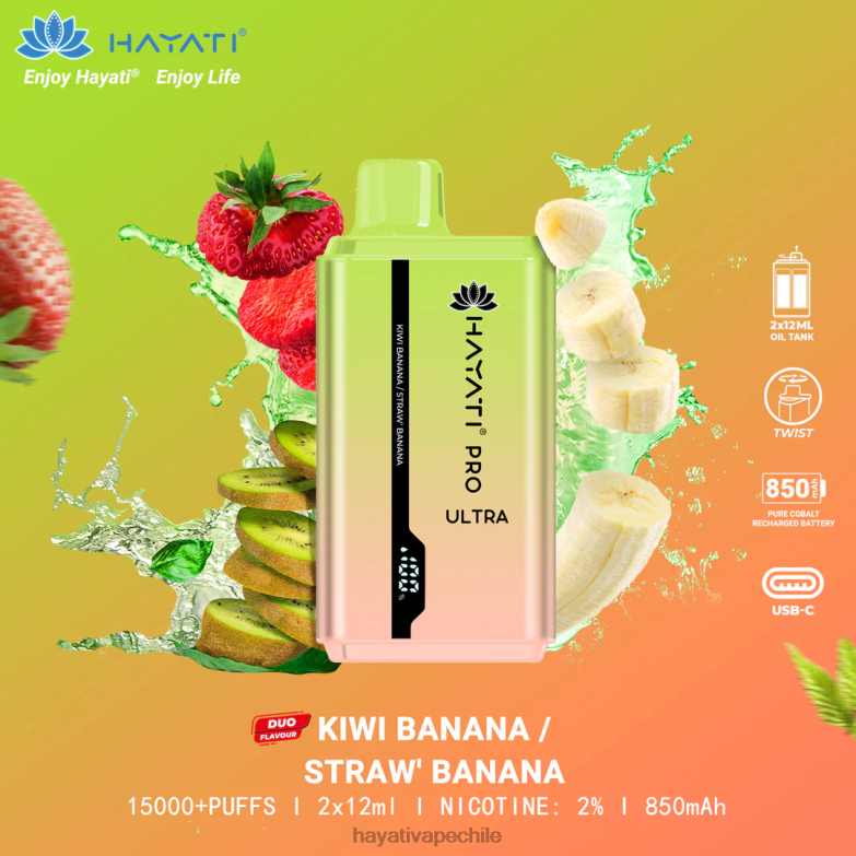 Hayati Pro Ultra desechables 15000 inhalaciones plátano kiwi/plátano fresa 8404L222 Hayati Santiago