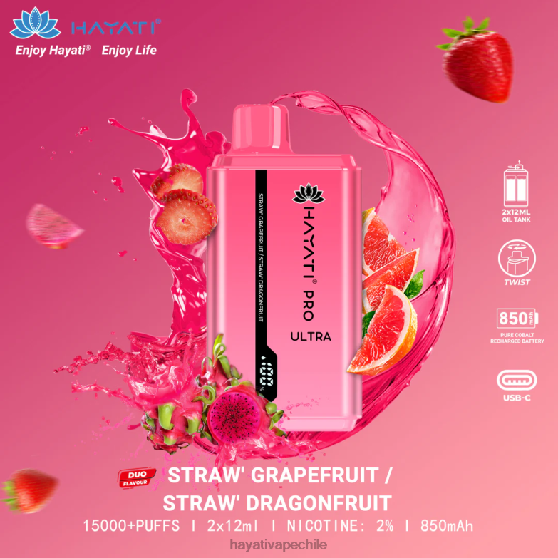 Hayati Pro Ultra desechables 15000 inhalaciones pomelo fresa/fruta del dragón de fresa 8404L226 Hayati Vape Near Me
