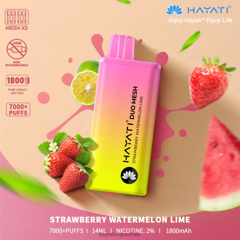 Hayati Duo Mesh desechable fresa sandia lima 8404L183 Hayati Vape Chile