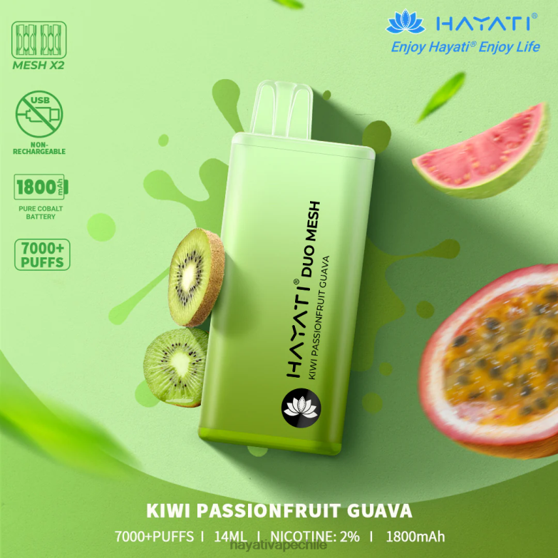 Hayati Duo Mesh desechable kiwi maracuyá guayaba 8404L173 Hayati Vape Chile
