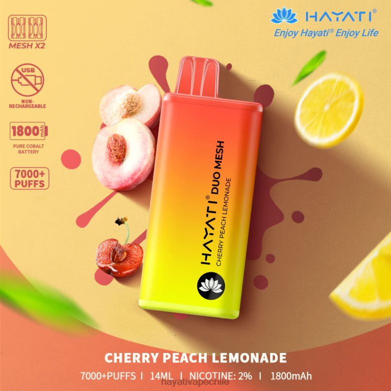 Hayati Duo Mesh desechable limonada de cereza y durazno 8404L168 Hayati Flavours Chile