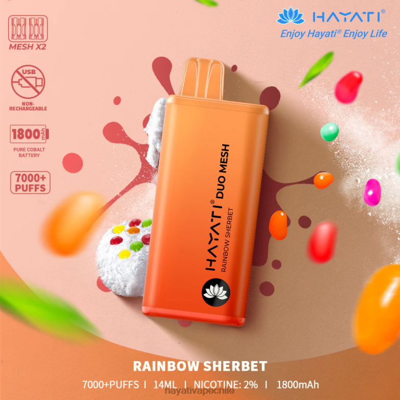 Hayati Duo Mesh desechable sorbete arcoiris 8404L177 Hayati Vape Review