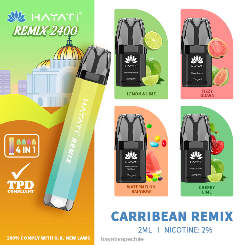 Hayati Remix sistema de cápsulas precargadas 2400 inhalaciones remezcla caribeña 8404L52 Hayati Santiago