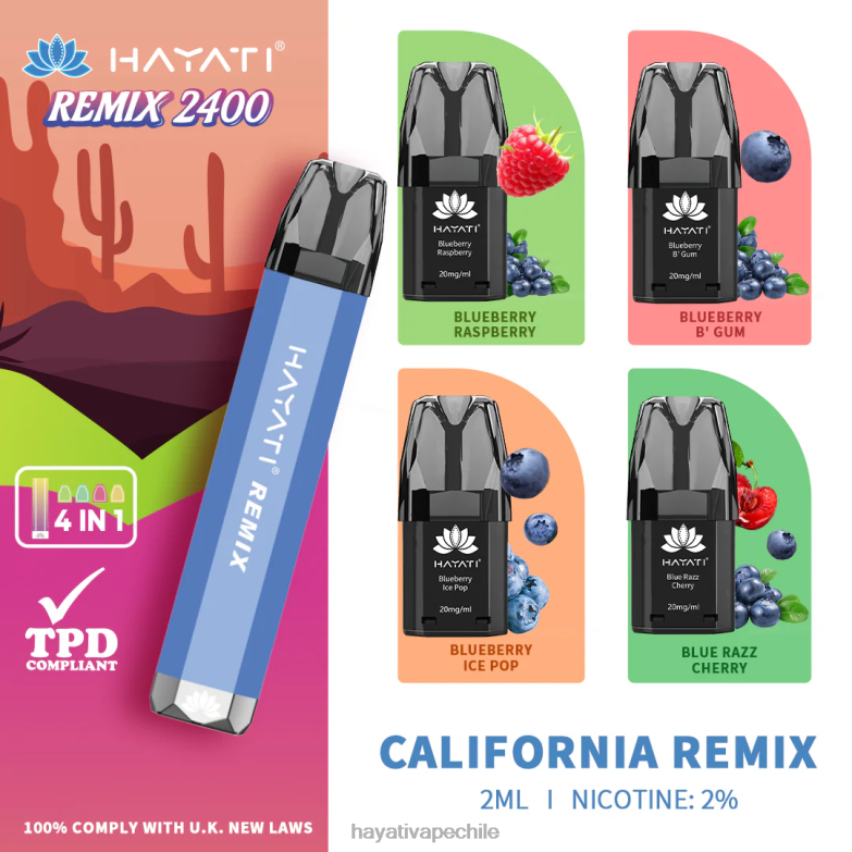 Hayati Remix sistema de cápsulas precargadas 2400 inhalaciones remezcla de california 8404L51 Hayati Chile