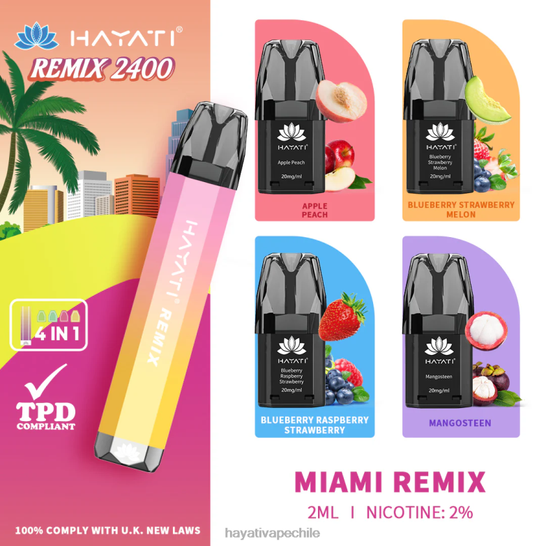 Hayati Remix sistema de cápsulas precargadas 2400 inhalaciones remezcla de miami 8404L56 Hayati Vape Near Me