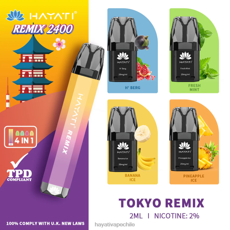 Hayati Remix sistema de cápsulas precargadas 2400 inhalaciones remezcla de tokio 8404L58 Hayati Flavours Chile