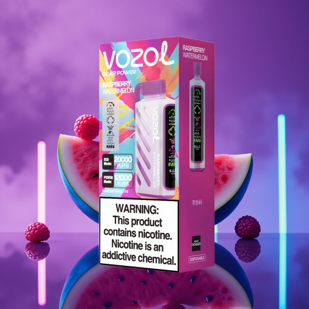 VOZOL Gear Power 20000 Puffs Dispositivo Vape Frambuesa Sandía Pantalla Completa Dual Mesh Coil S.i.L.C. Tech 20mL 5%
