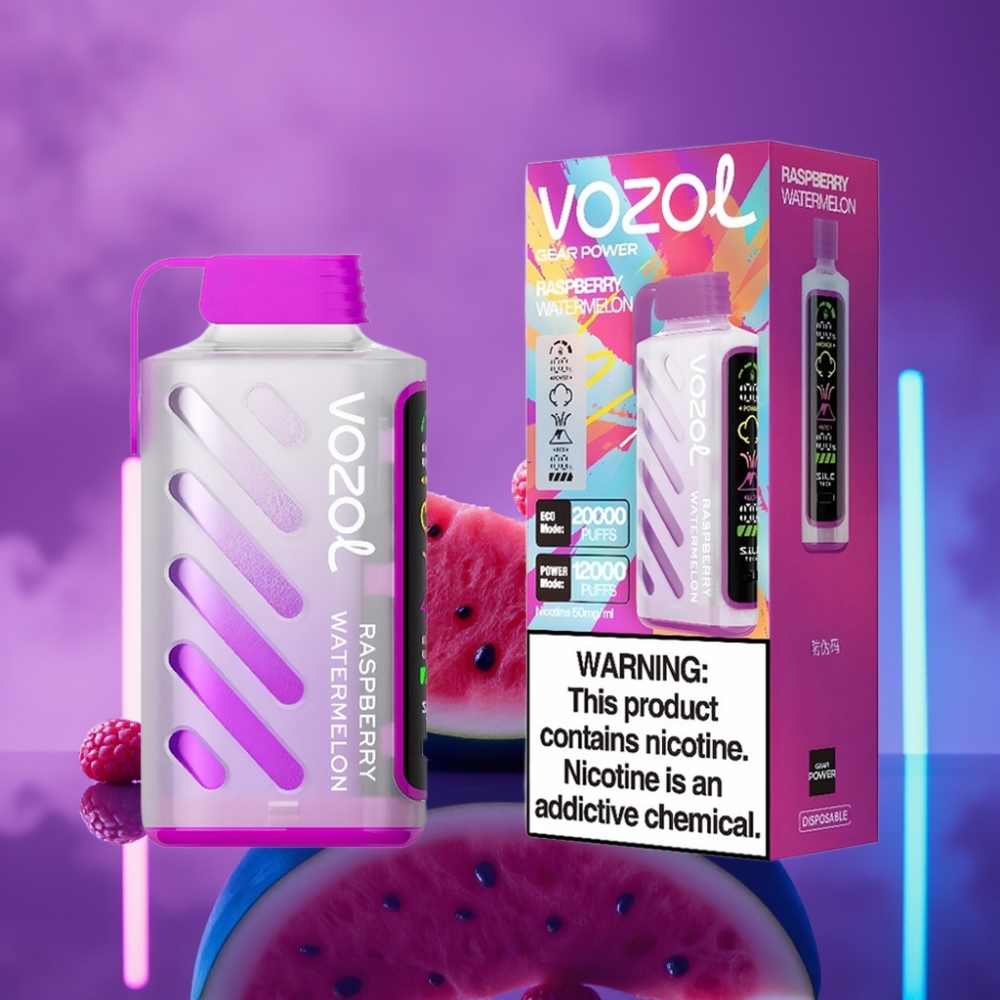 VOZOL Gear Power 20000 Puffs Dispositivo Vape Frambuesa Sandía Pantalla Completa Dual Mesh Coil S.i.L.C. Tech 20mL 5%