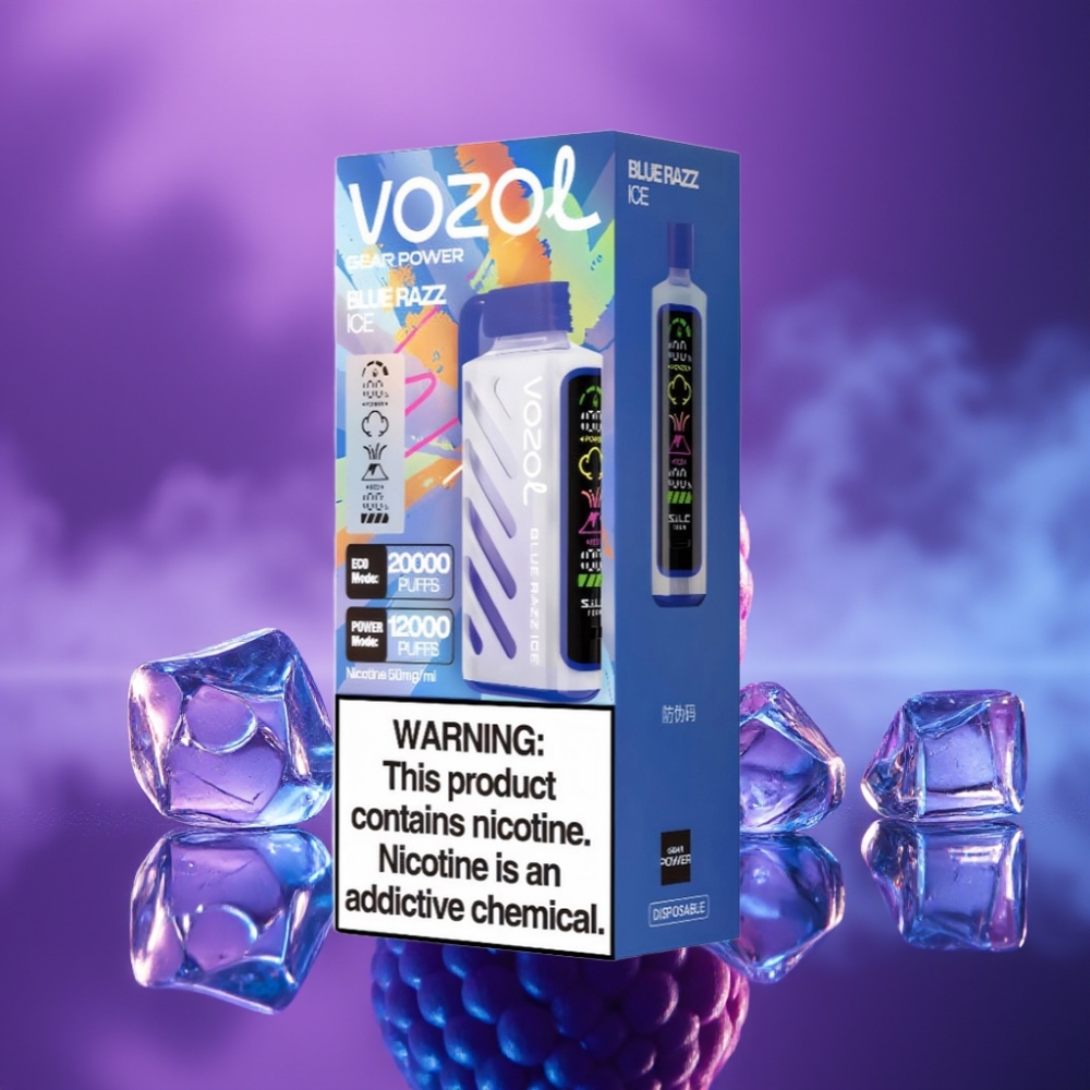 VOZOL Gear Power 20000 Puffs Pantalla Completa Dual Mesh Coil 20mL Azul Frambuesa Hielo