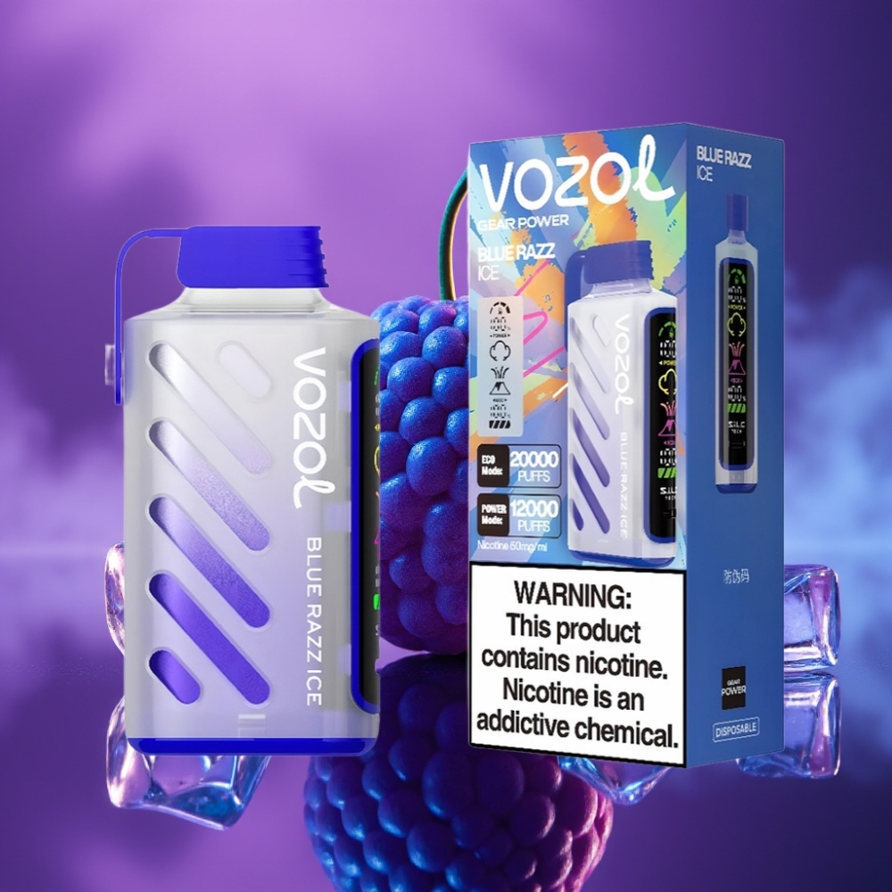 VOZOL Gear Power 20000 Puffs Pantalla Completa Dual Mesh Coil 20mL Azul Frambuesa Hielo