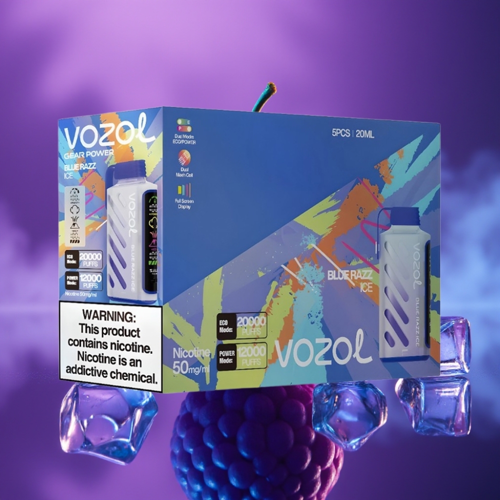 VOZOL Gear Power 20000 Puffs Pantalla Completa Dual Mesh Coil 20mL Azul Frambuesa Hielo