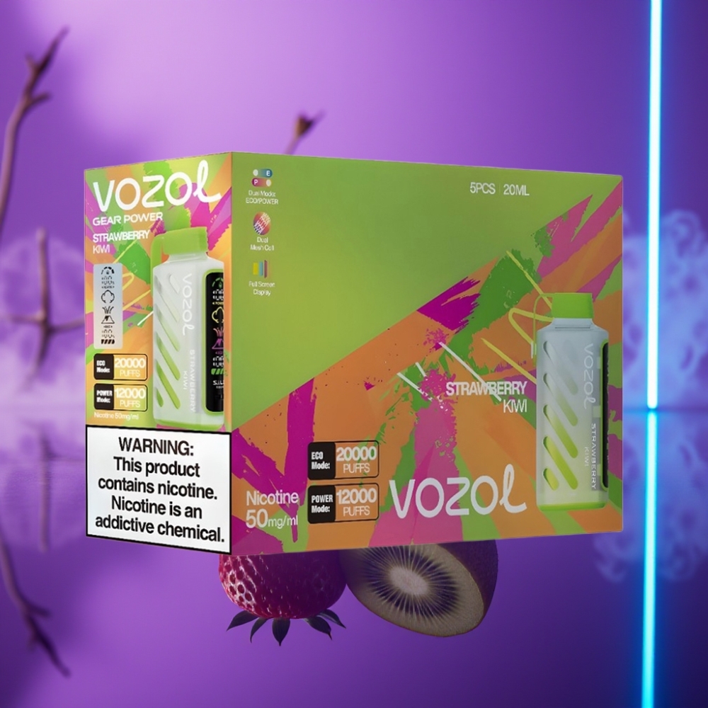 VOZOL Gear Power 20000 Puffs S.i.L.C. Tech Dual Mesh Coil Full Screen Display 20mL 5% Fresa Kiwi
