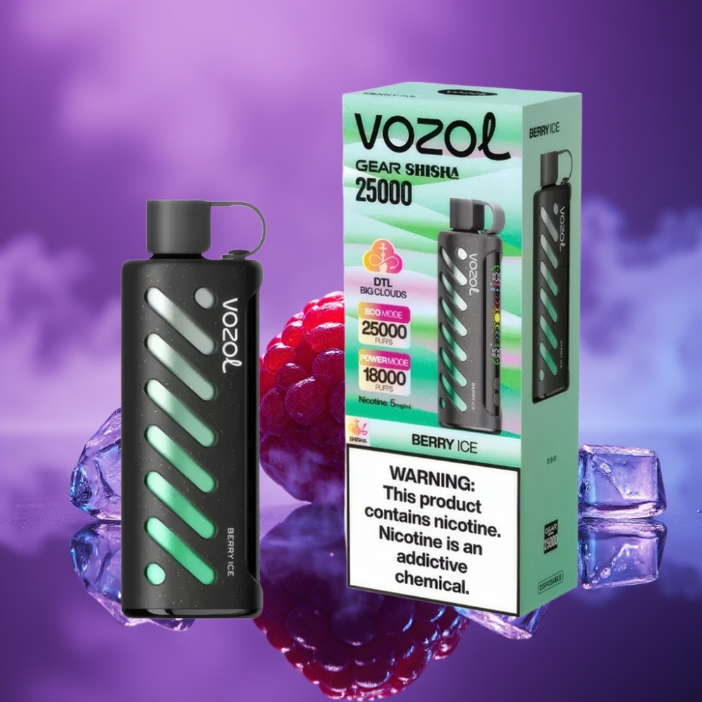 VOZOL Gear Shisha 25000 Puffs Vape Desechable Baya Helada con S.i.L.C Tech, Dual Mesh, 1000mAh, 5mg/ml