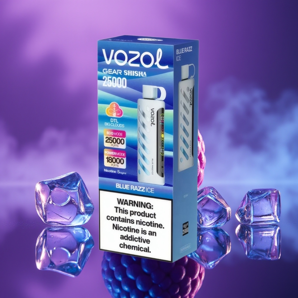 VOZOL Gear Shisha 25000 Puffs Vape Disposable 5mg/ml Dual Mesh Azul Frambuesa Hielo