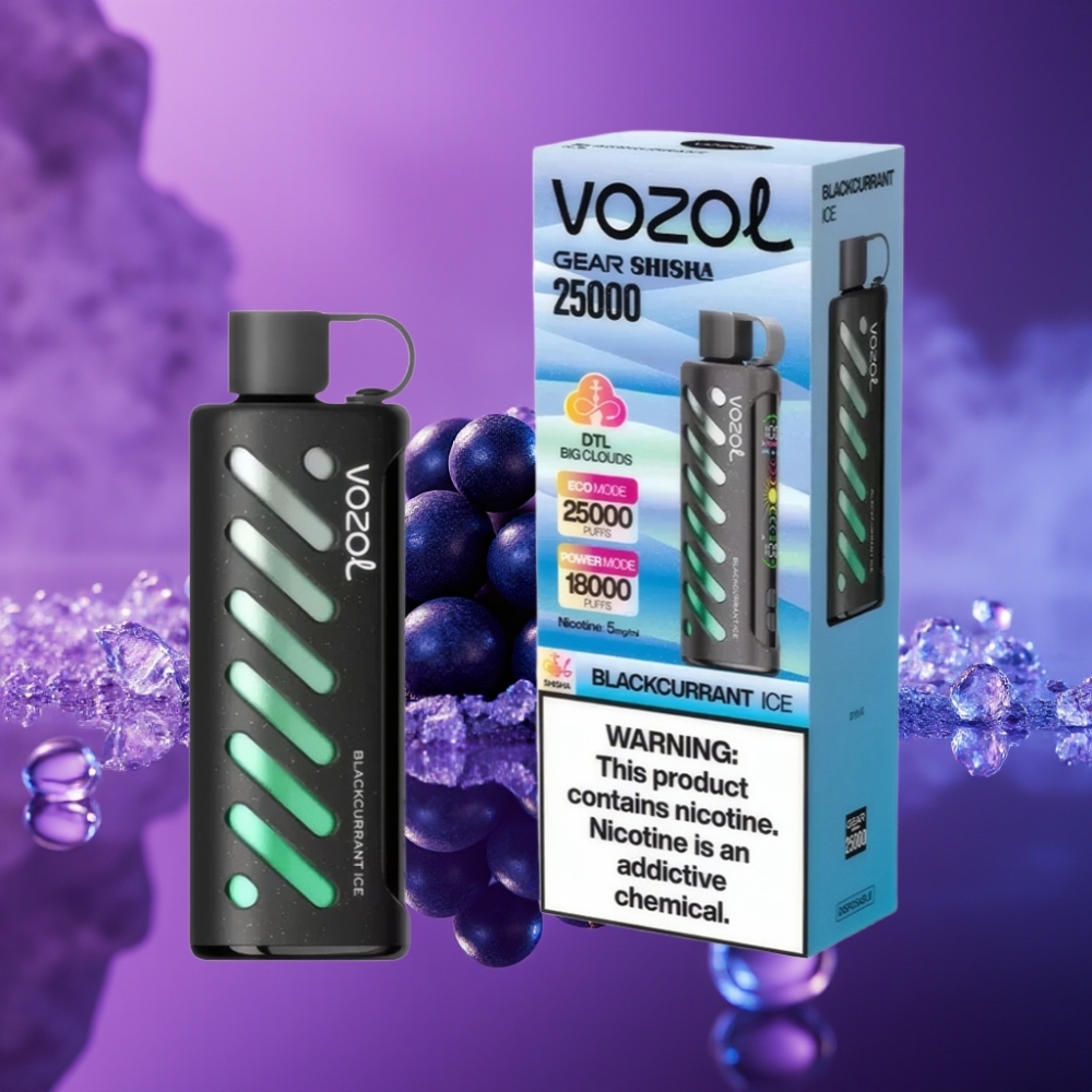 VOZOL Gear Shisha 25000 Puffs Vape Disposable Cassis Helado Dual Mesh 1000mAh 5mg/ml