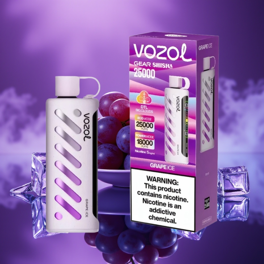 VOZOL Gear Shisha 25000 Puffs Vape Hielo Uva Dual Mesh 1000mAh 5mg/ml S.i.L.C Tech