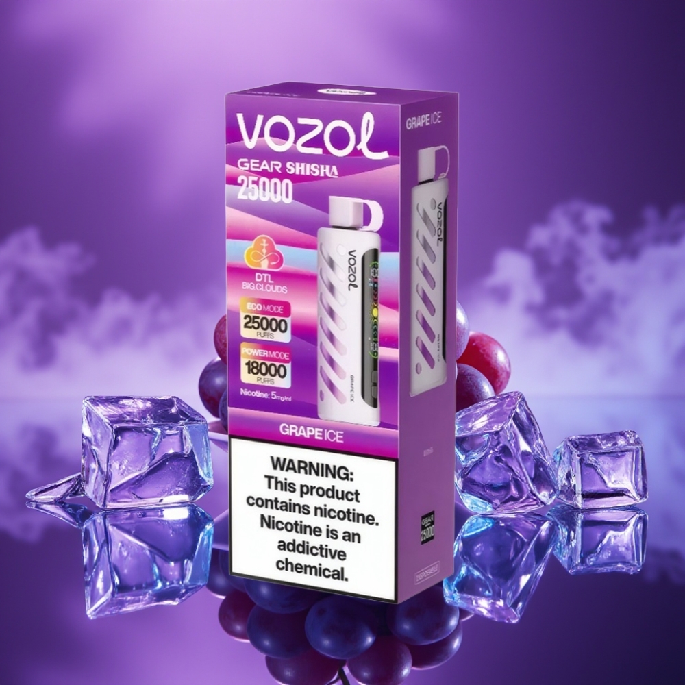 VOZOL Gear Shisha 25000 Puffs Vape Hielo Uva Dual Mesh 1000mAh 5mg/ml S.i.L.C Tech