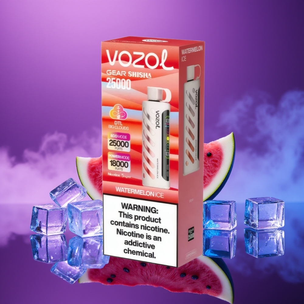 VOZOL Gear Shisha 25000 Puffs Vape Sandía Helada Dual Mesh S.i.L.C Tech 1000mAh 5mg/ml